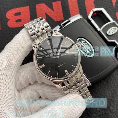 Fast Shipping Clone Omega De Ville Black Dial Stainless Steel Watch